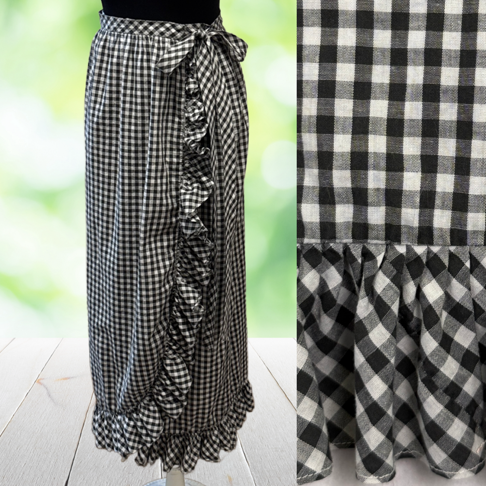 Vintage 60s MARY QUANT Penneys Maxi Wrap Skirt Gingham Ruffle Prairie Black Sz S - Picture 15 of 15